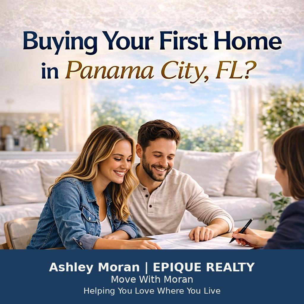 First time home buyers meeting with real estate agent in Panama City Florida discussing home purchase with Ashley Moran of EPIQUE REALTY Move With Moran