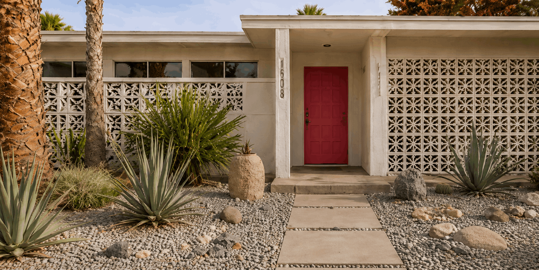 Mid-century modern Las Vegas home with red front door
