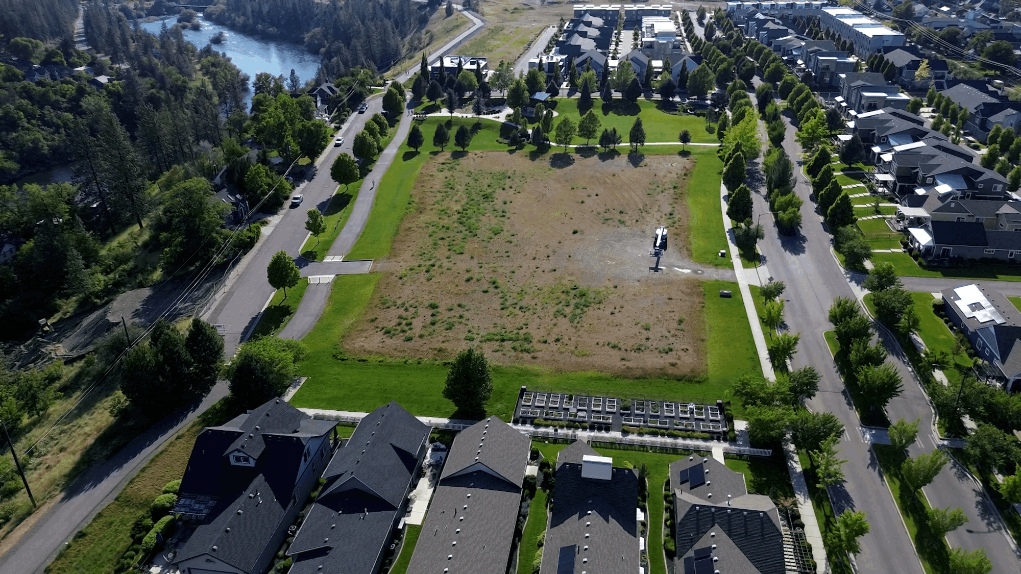Olmsted Brothers Green park in Kendall Yards Spokane Washington
