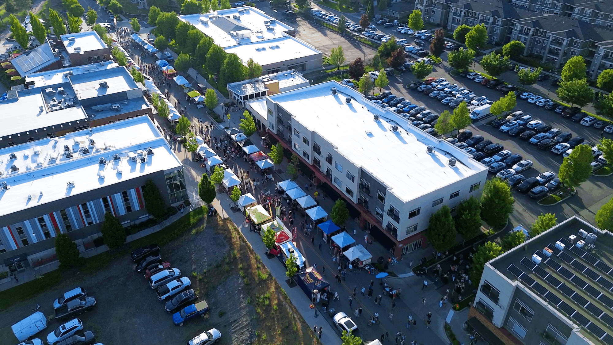  Summit Parkway in Kendall Yards Spokane showing locally owned restaurants along the commercial strip