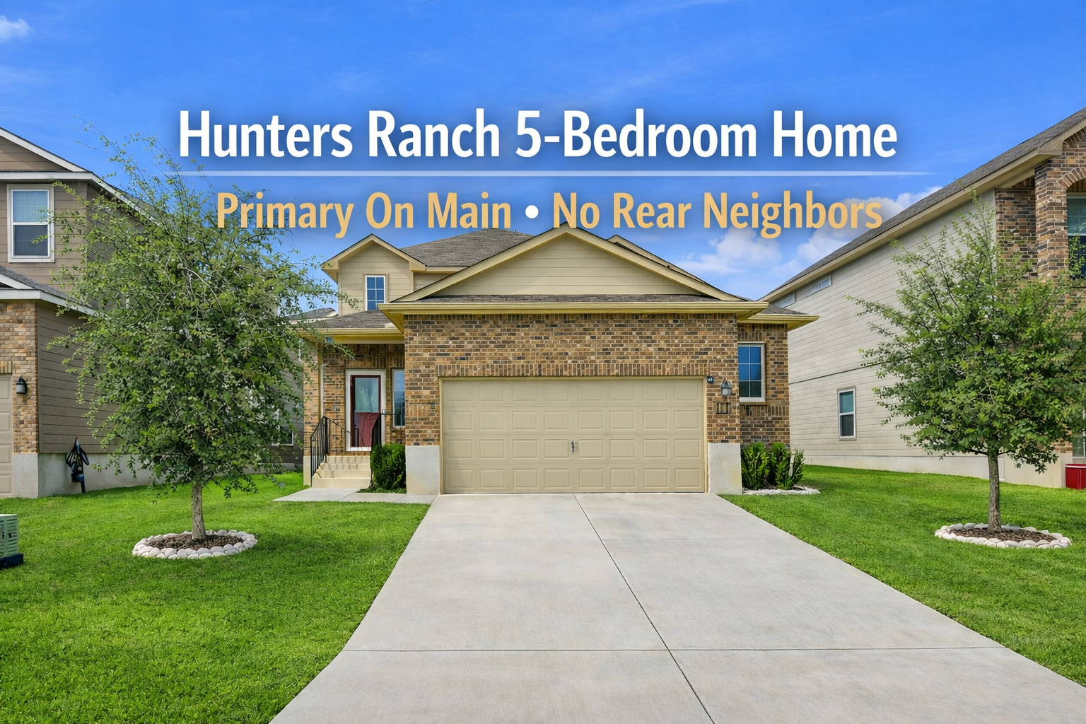 Five-Bedroom Hunters Ranch Home with Primary on Main, No Rear Neighbors, and Community Pool Near Lackland AFB