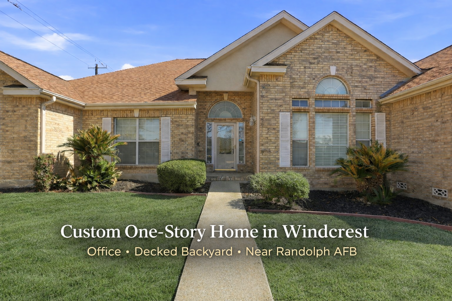 Custom One-Story Home in Windcrest with Office, Decked Backyard, and Proximity to Randolph AFB and Fort Sam Houston