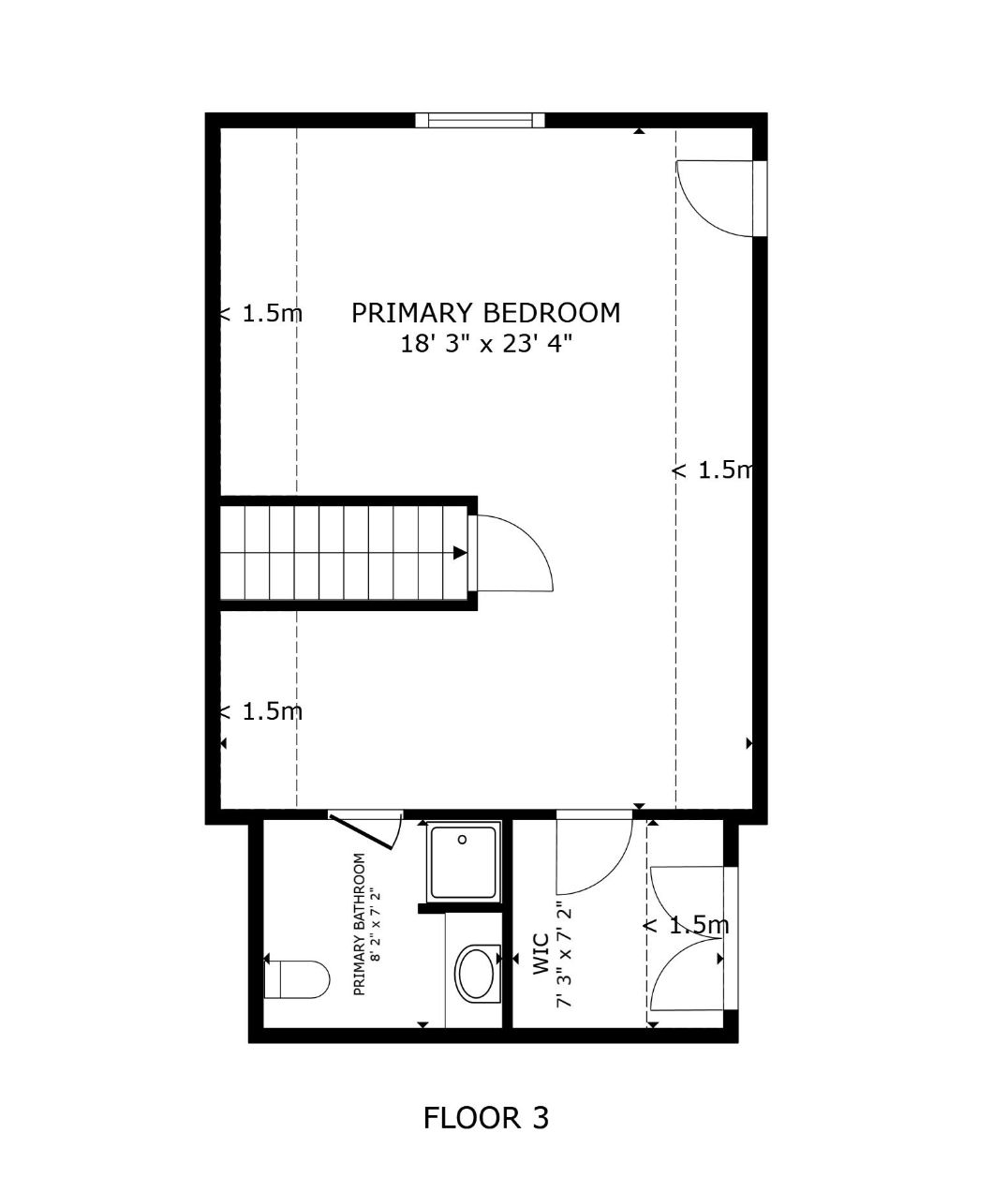 Floor 3 plan — primary bedroom suite with walk-in closet and private bathroom