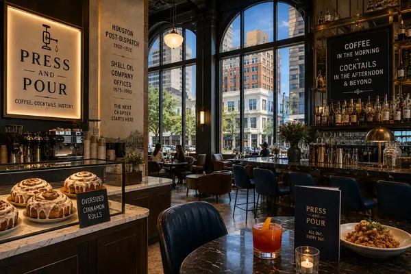 Press and Pour Brings All-Day Coffee, Cocktails and Houston History to Downtown