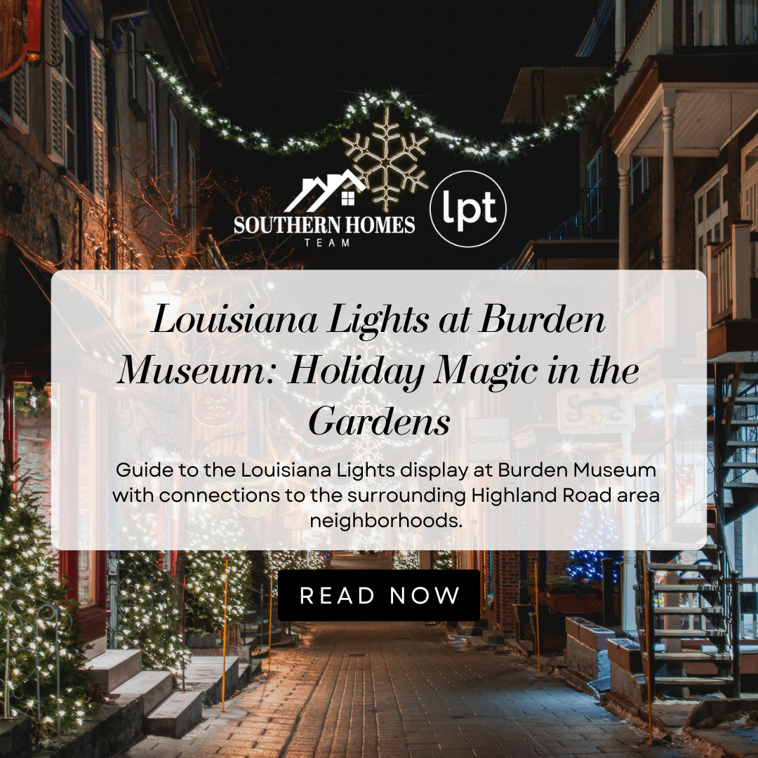 Illuminated walkway through Louisiana Lights at Burden Museum and Gardens with glowing trees and holiday displays in Baton Rouge