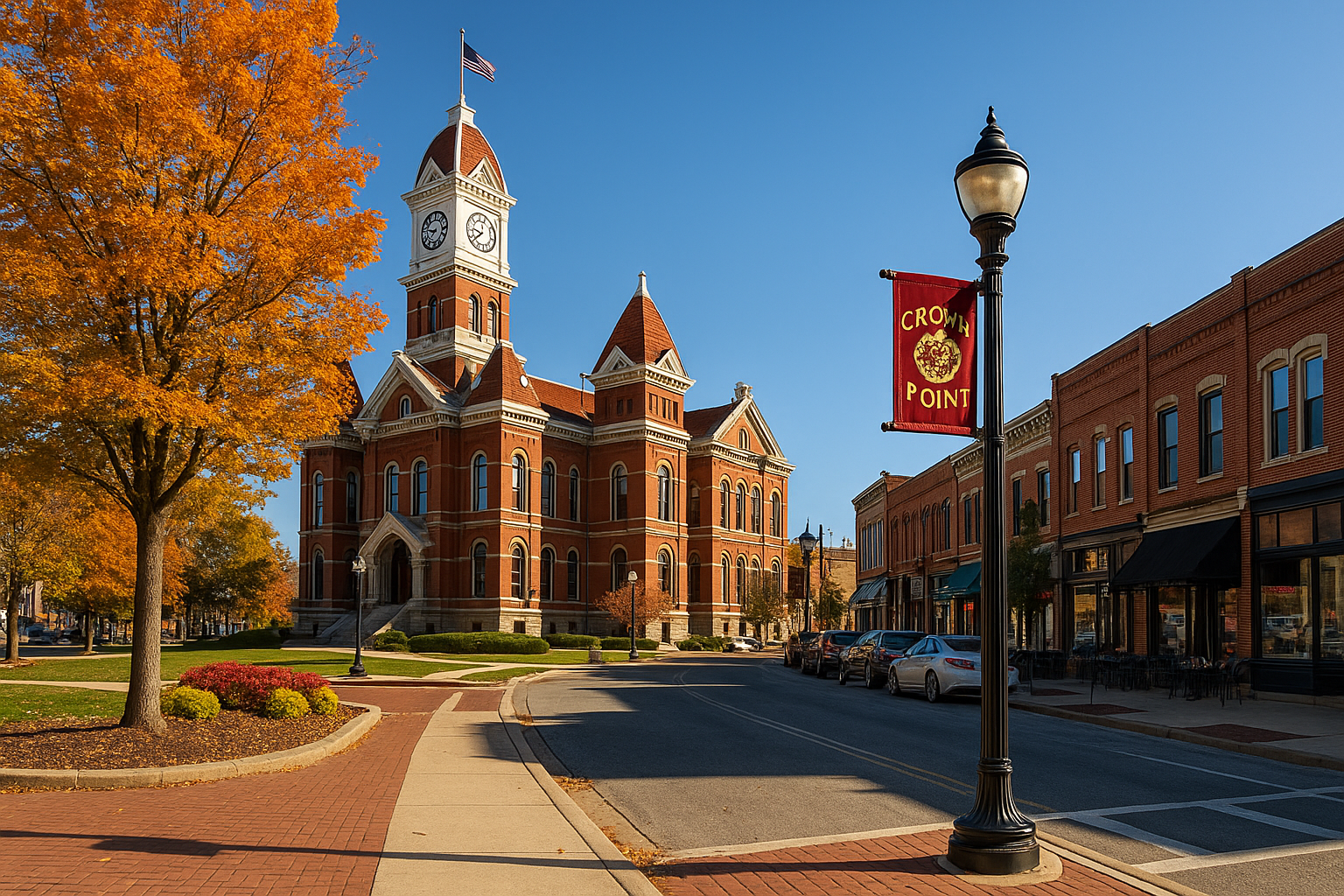 Crown Point, Indiana home buying guide banner — Old Courthouse Square and nearby neighborhoods