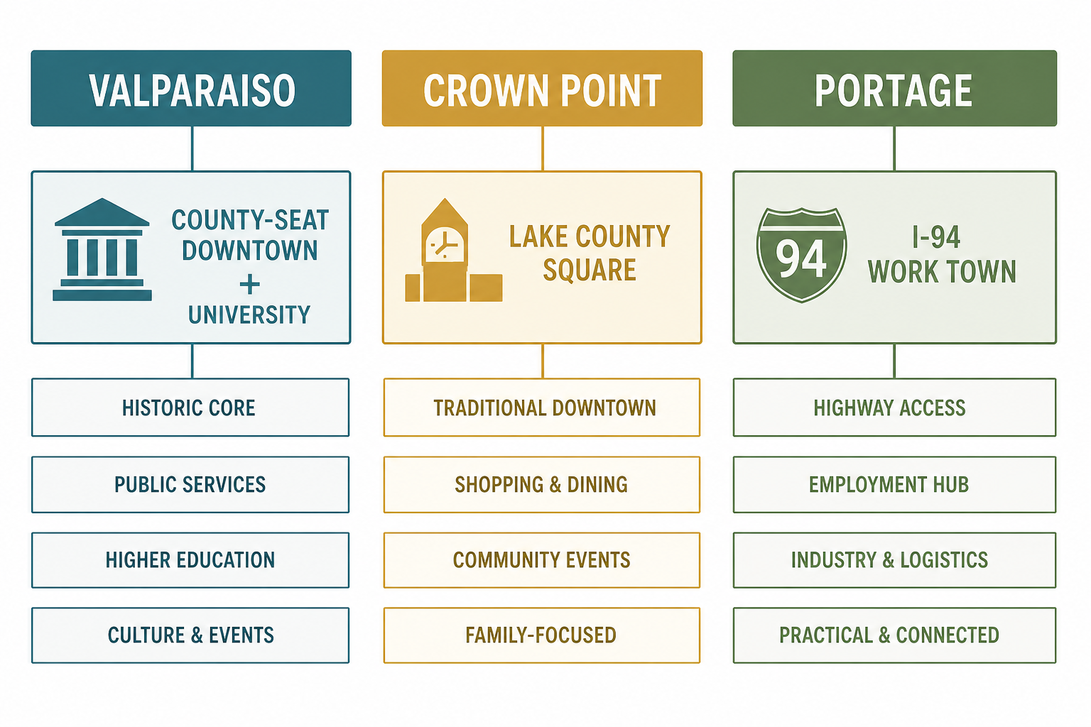 Who Valparaiso fits compared with Crown Point and Portage