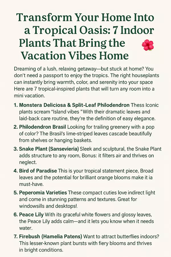 Transform Your Home Into a Tropical Oasis: 7 Indoor Plants That Bring the Vacation Vibes Home