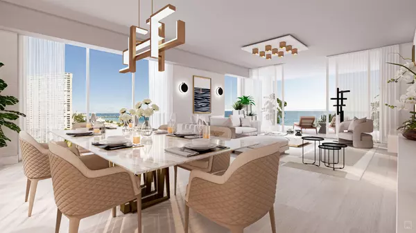 Salato Residences New Construction Pompano Beach rendering of dining & living room with ocean views