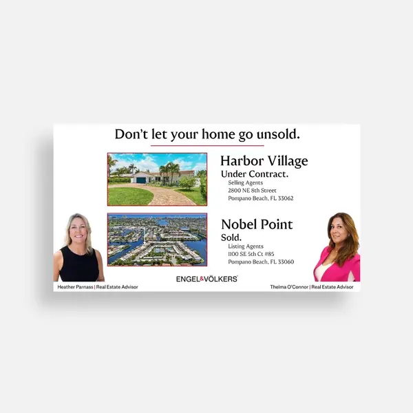 The Florida Home Team at Engel Voelkers postcard with Heather Parnass & Thelma O'Connor's images on the front. 