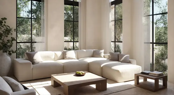 Open-concept living room with natural finishes at Selva Estates luxury residences in Tulum