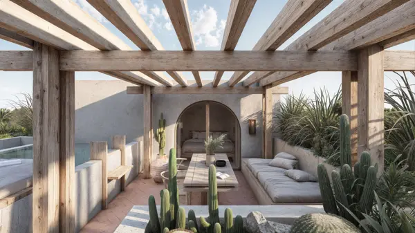 Rooftop lounge designed for relaxation and social living at Ensamble in Tulum