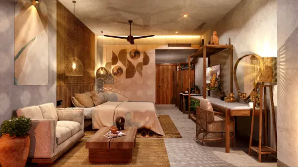 Serene bedroom with refined finishes at Mayaliah by MGallery in Tulum