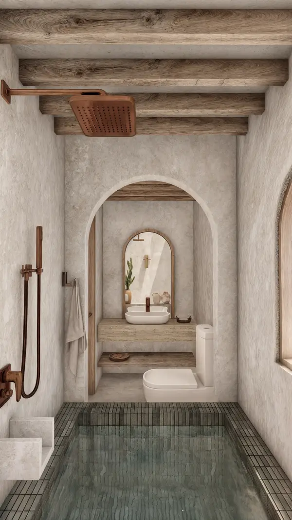 Spa-inspired bathroom with refined finishes at Ensamble luxury residences in Tulum