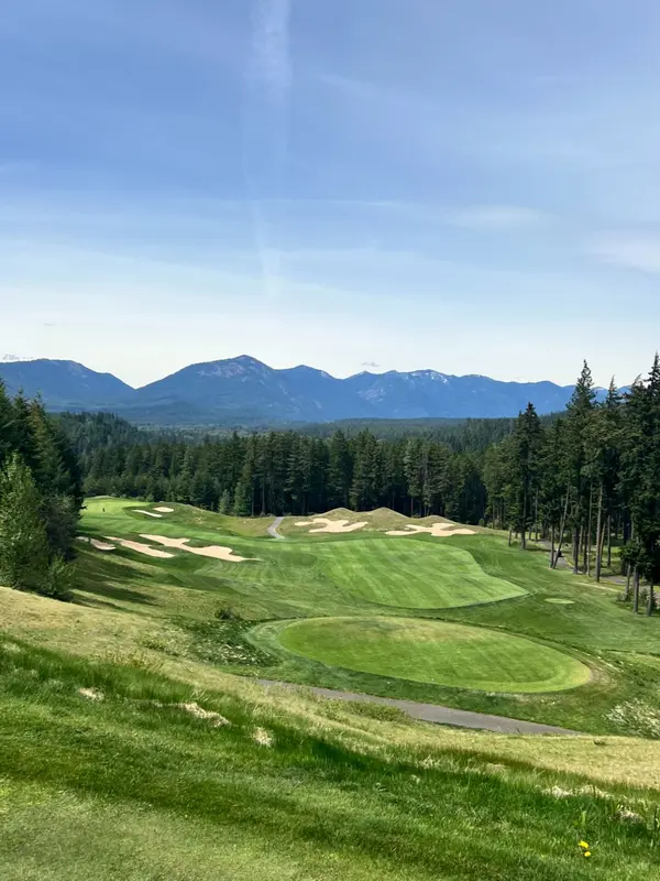 green vast golf course with mountains