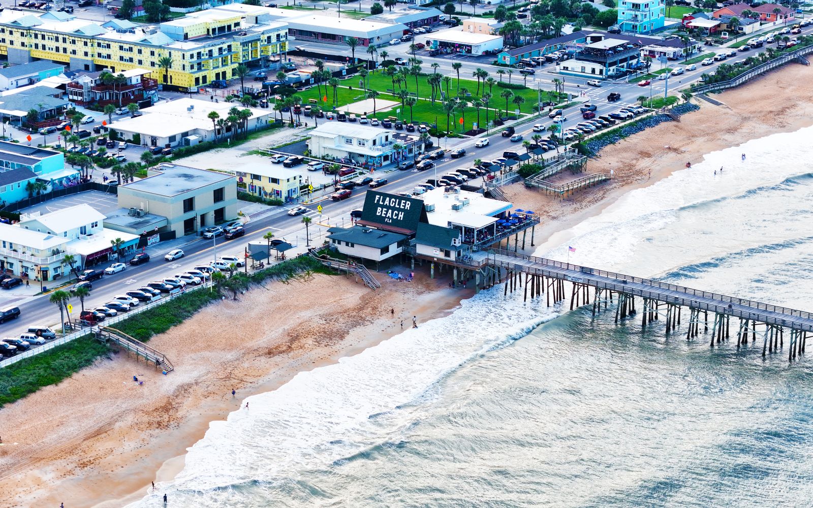 Aerial view of a Florida barrier-island beach and coastline