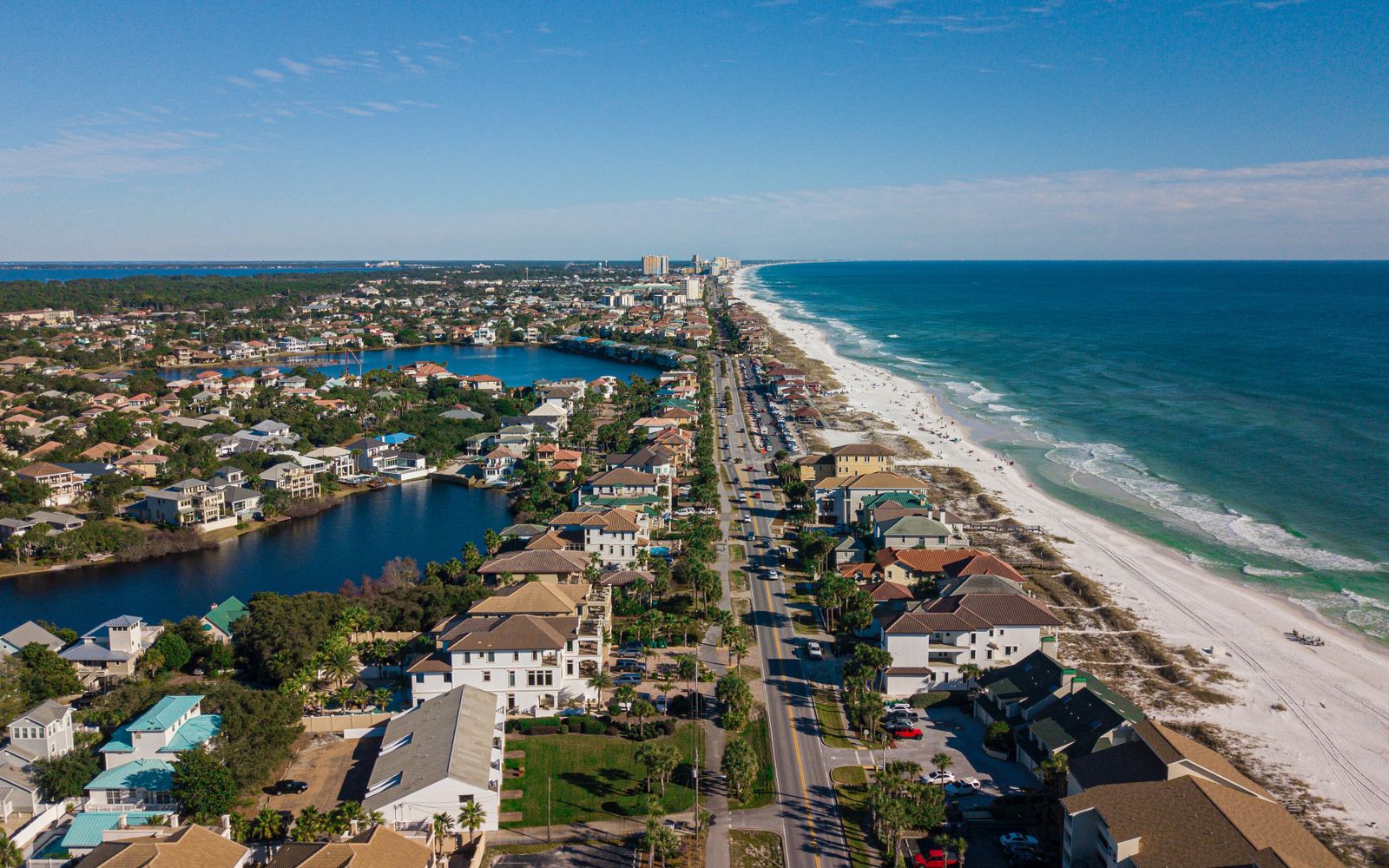 Aerial view of a Florida coastal city and shoreline