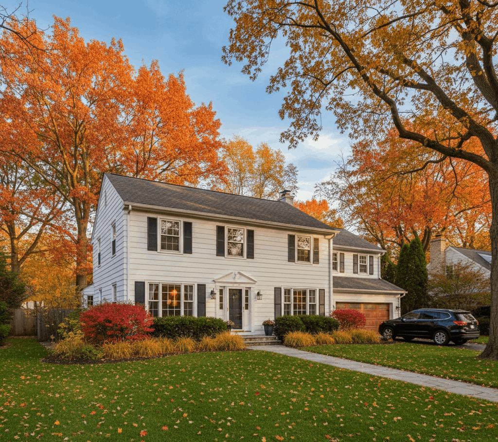 North Shore home for sale in November during daytime with autumn foliage -  Deerfield real estate