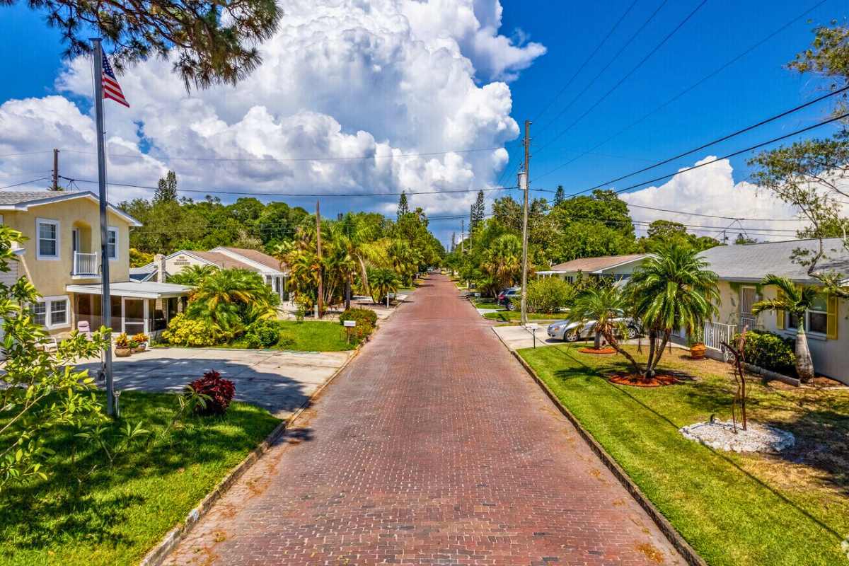 Gulfport homes on brick-lined street St. Petersburg, FL