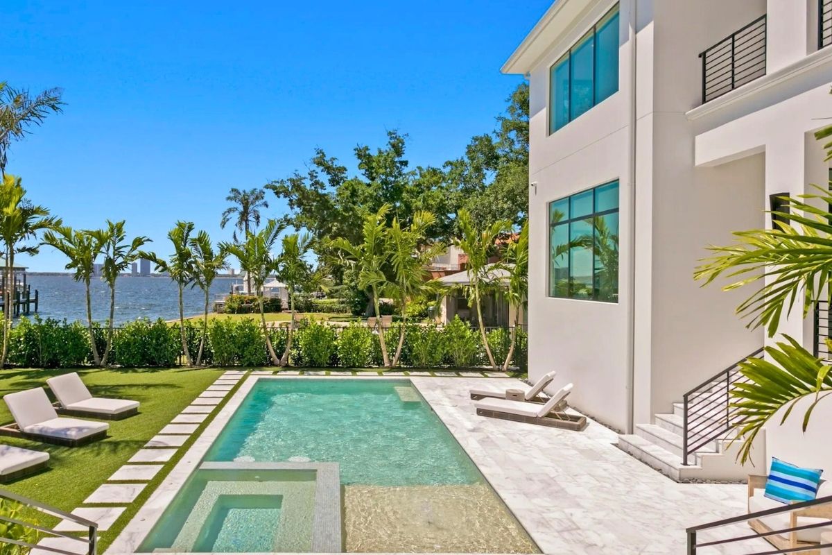 Waterfront luxury home on Davis Islands Tampa with pool bay views and downtown Tampa skyline 2026