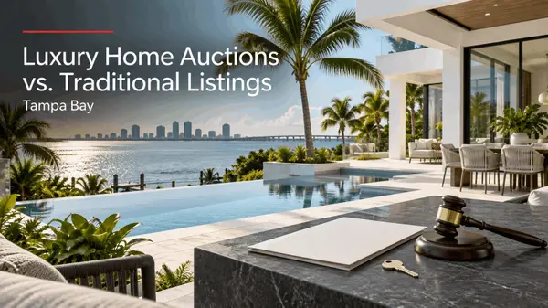 feature image of Luxury Home Auctions vs. a Traditional Listing in Tampa Bay: How They Work, the Fees, and When Sellers Should Consider One