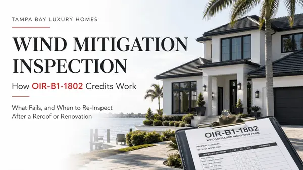 feature image of Florida Wind Mitigation Inspection for Tampa Bay Luxury Homes: How OIR-B1-1802 Credits Actually Work, What Fails, and How to Reset After a Reroof or Renovation