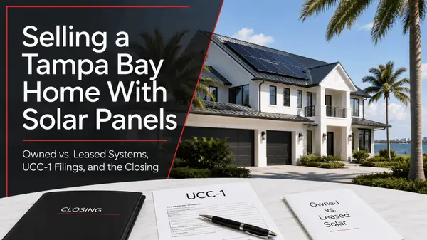 feature image of Selling a Tampa Bay Home With Solar Panels: Owned vs. Leased Systems, UCC-1 Filings, and the Closing