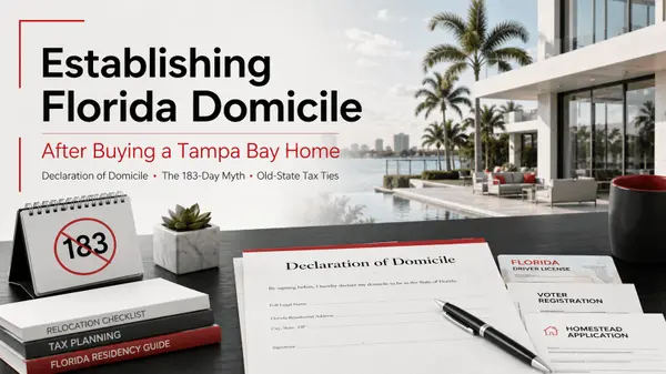 feature image of Establishing Florida Domicile After Buying a Tampa Bay Home: The Declaration of Domicile, the 183-Day Myth, and Severing Your Old State's Tax Claim