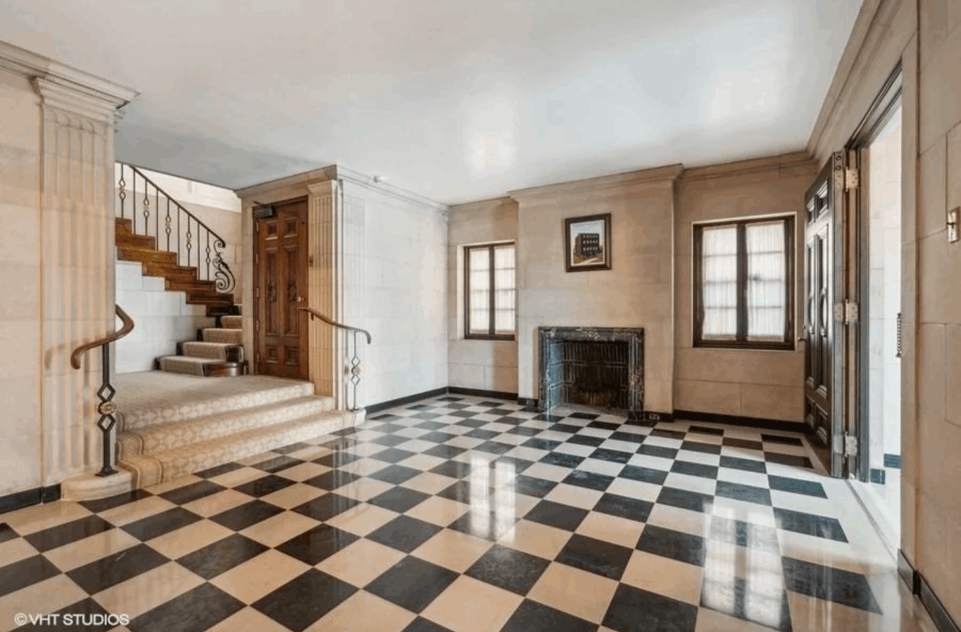 Historic Lakeview Estate. Black & White Marble Entry Hall
