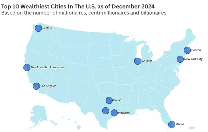 Map of US Wealthiest Cities
