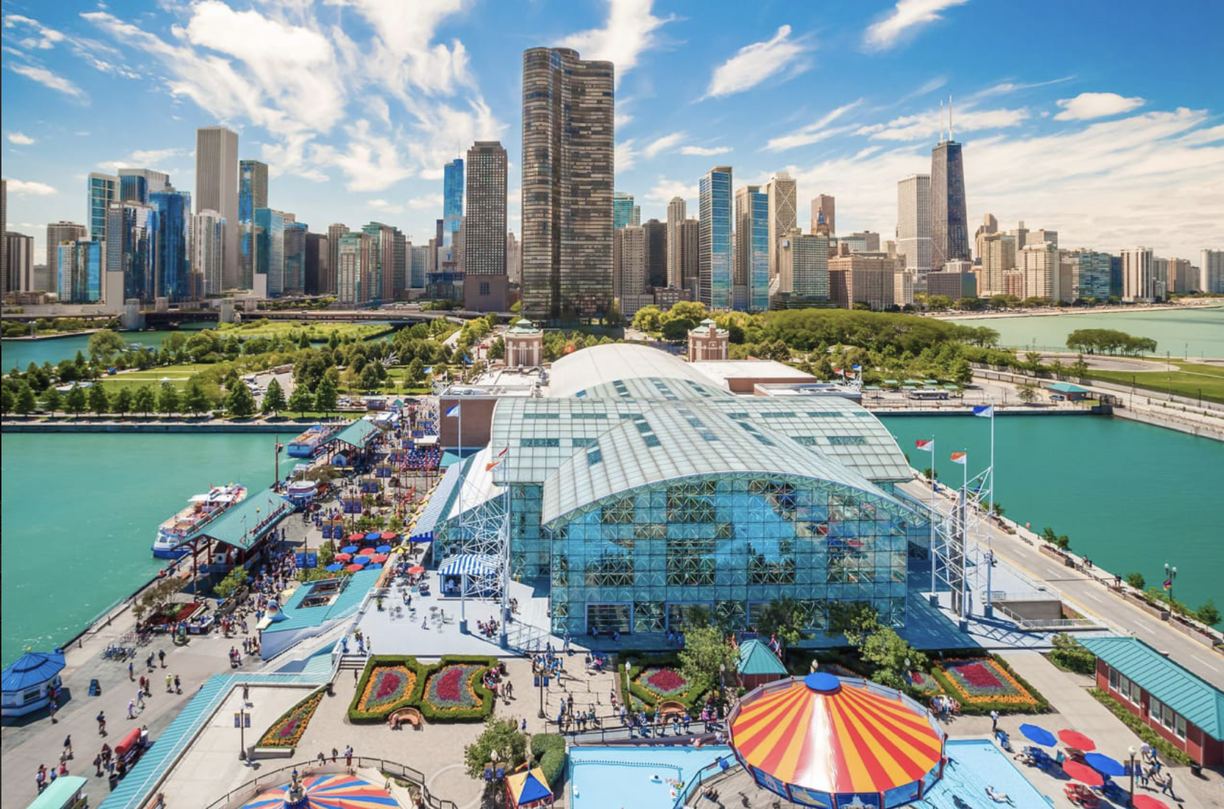 Image of Chicago and Navy Pier from Lake Michigan