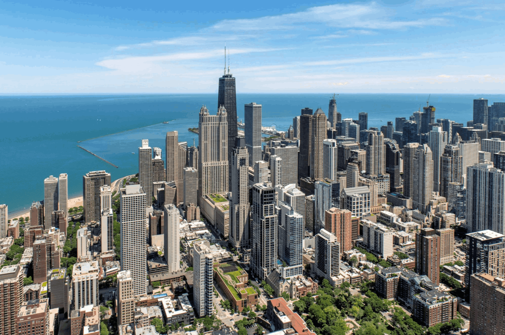 Image of Chicago skyline as it meets Lake Michigan