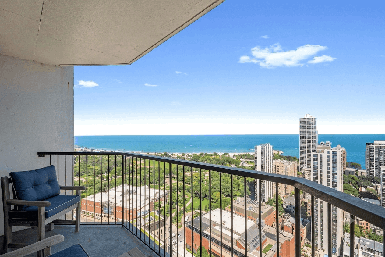 Rear Balcony Image with Lake Michigan and City Views