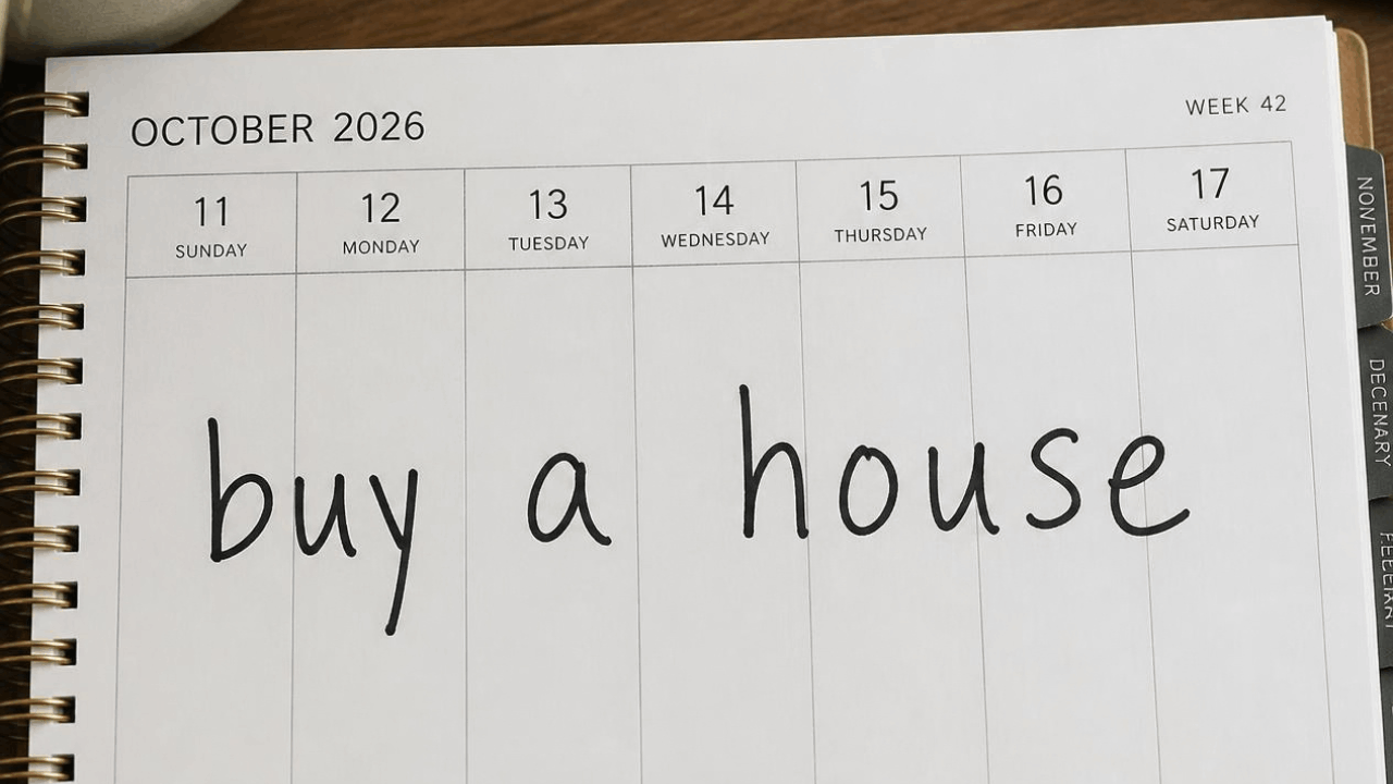 weekly planner with "buy a house" written across the week of October 11-17