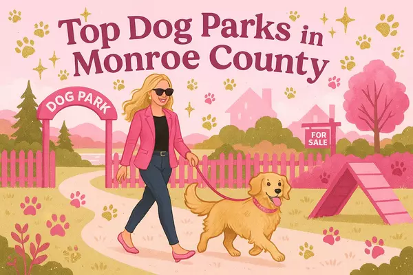 feature image of  Top Dog Parks in Monroe County: Where Your Pup Can Play, Splash &amp; Socialize!