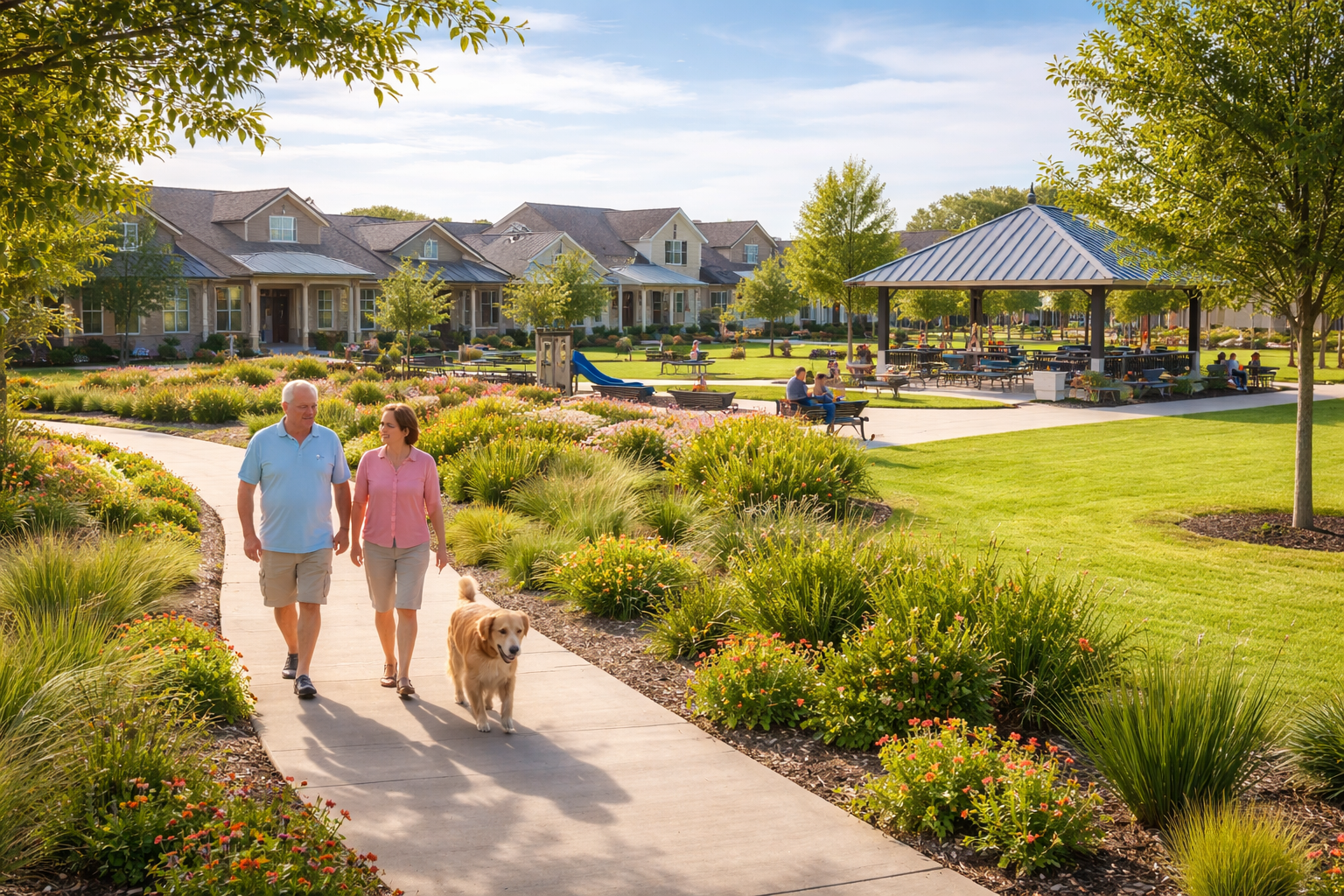 Walkable master-planned community with green space, trails, and a neighborhood park