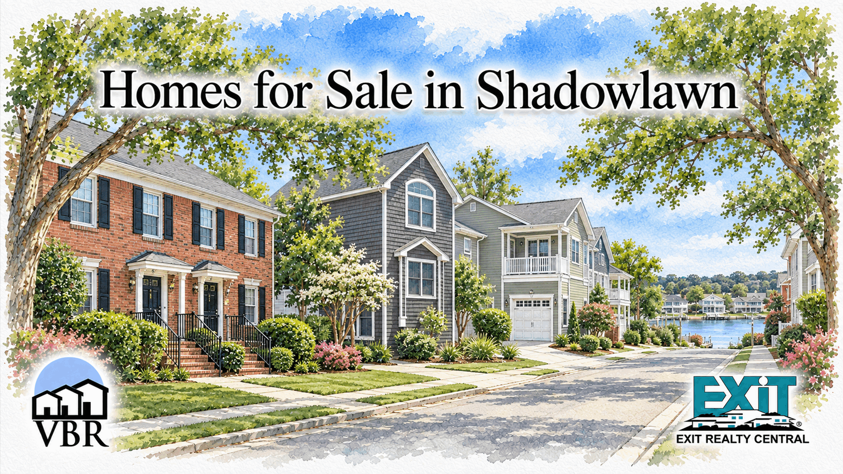 Watercolor neighborhood graphic for Shadowlawn homes for sale in Virginia Beach