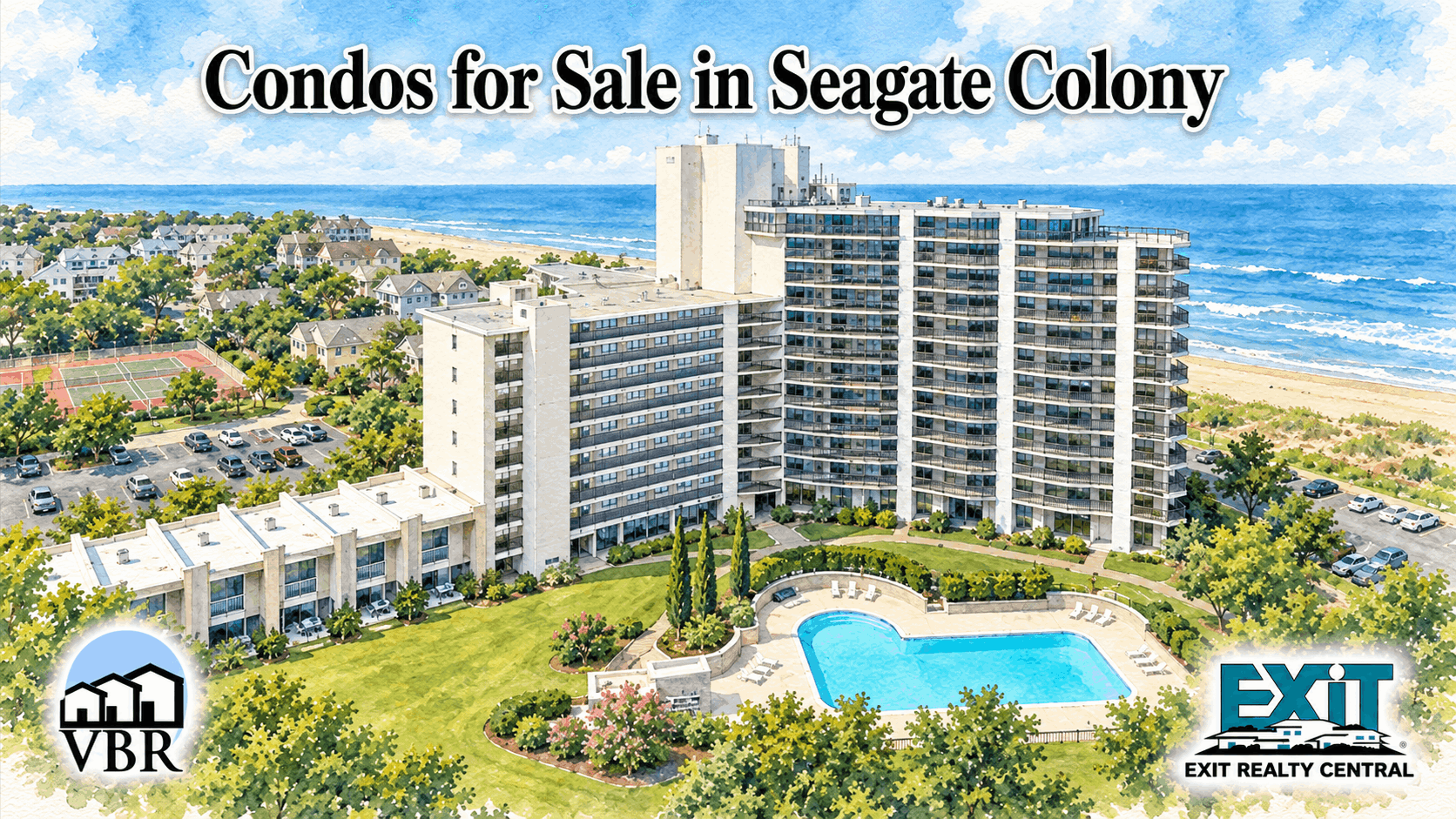 Watercolor condo graphic for Seagate Colony Condos in Virginia Beach