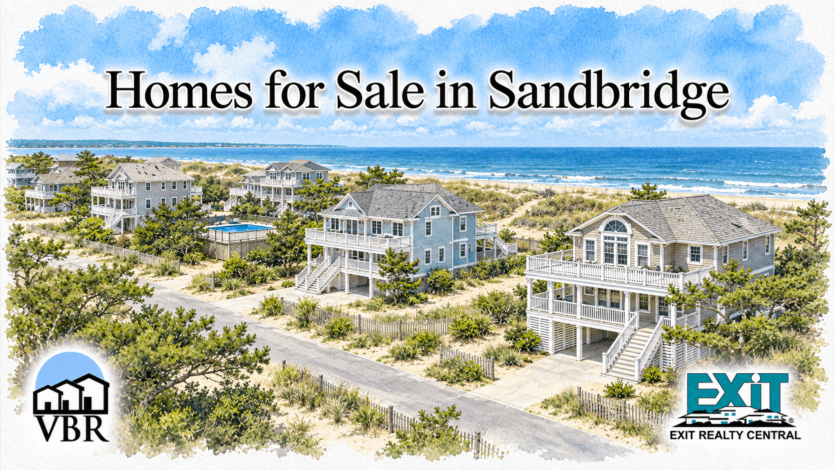 Watercolor neighborhood graphic for Sandbridge homes for sale in Virginia Beach