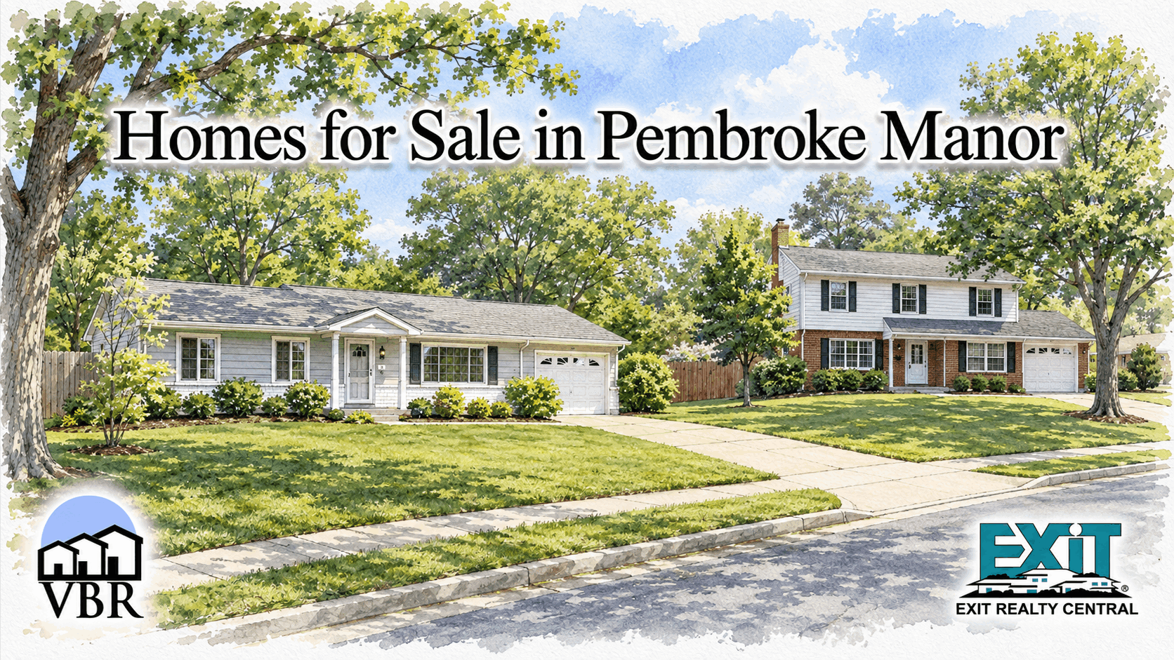 Watercolor neighborhood graphic for Pembroke Manor homes for sale in Virginia Beach