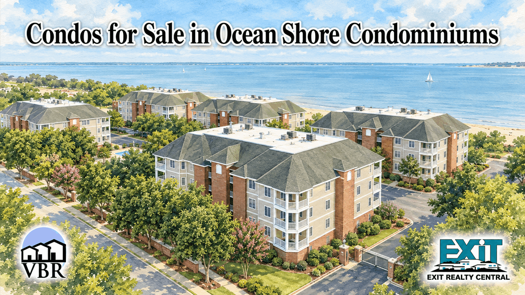 Watercolor condo graphic for Ocean Shore Condominiums in Virginia Beach