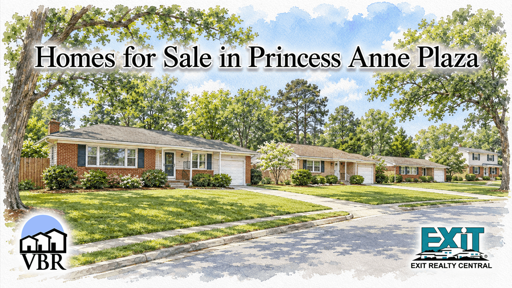 Watercolor neighborhood graphic for Princess Anne Plaza homes for sale in Virginia Beach