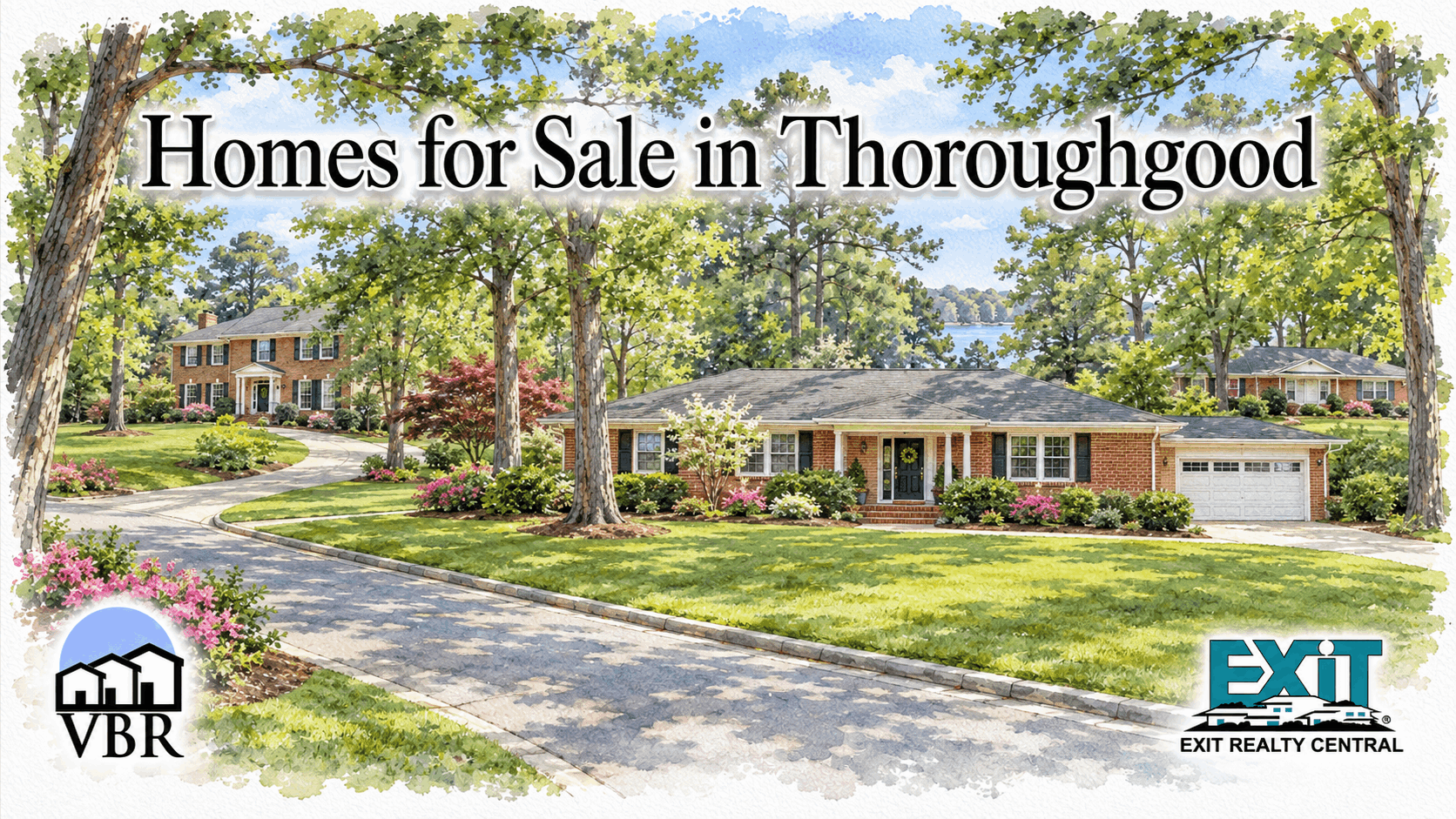 Watercolor neighborhood graphic for Thoroughgood homes for sale in Virginia Beach