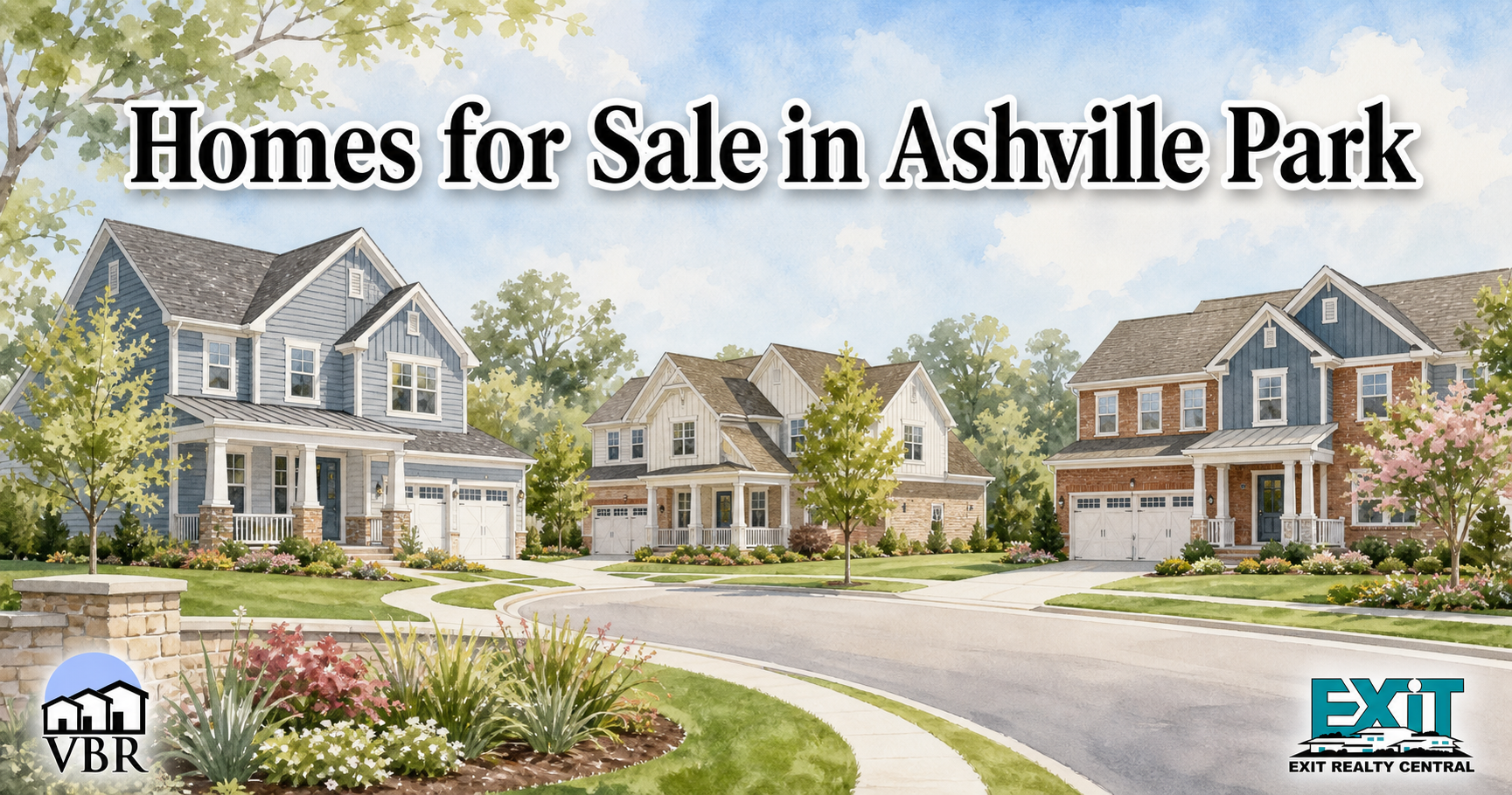 Watercolor neighborhood graphic for Ashville Park homes for sale in Virginia Beach