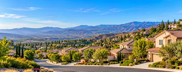 Sunny Mediterranean Hillside Neighborhood Vista