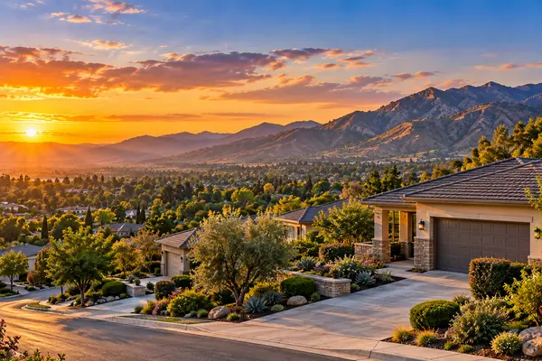 Golden Sunset Over a Hillside Suburb