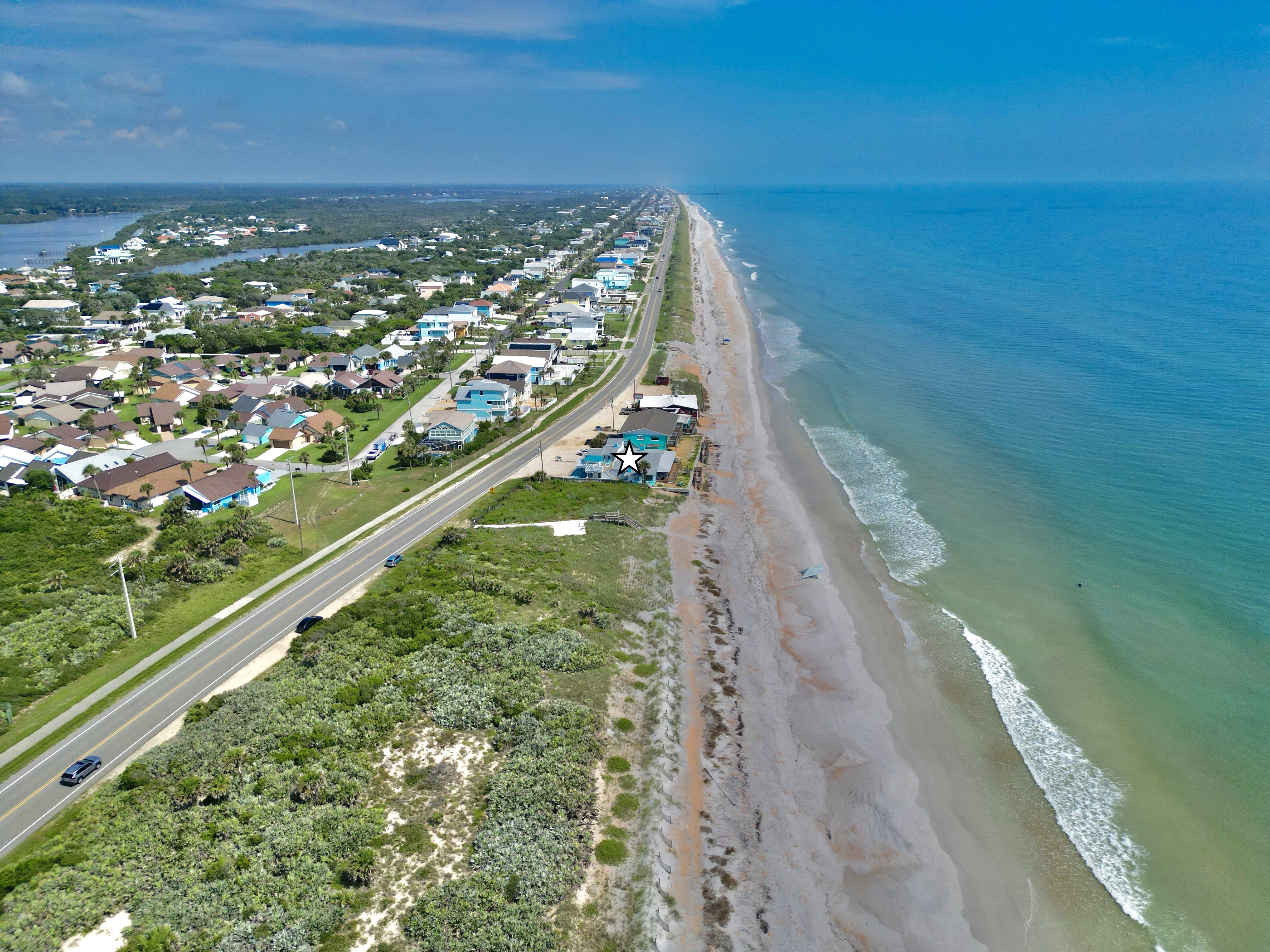 Flagler Beach Florida shoreline looking north along A1A showing beach width and coastal erosion challenges in 2026