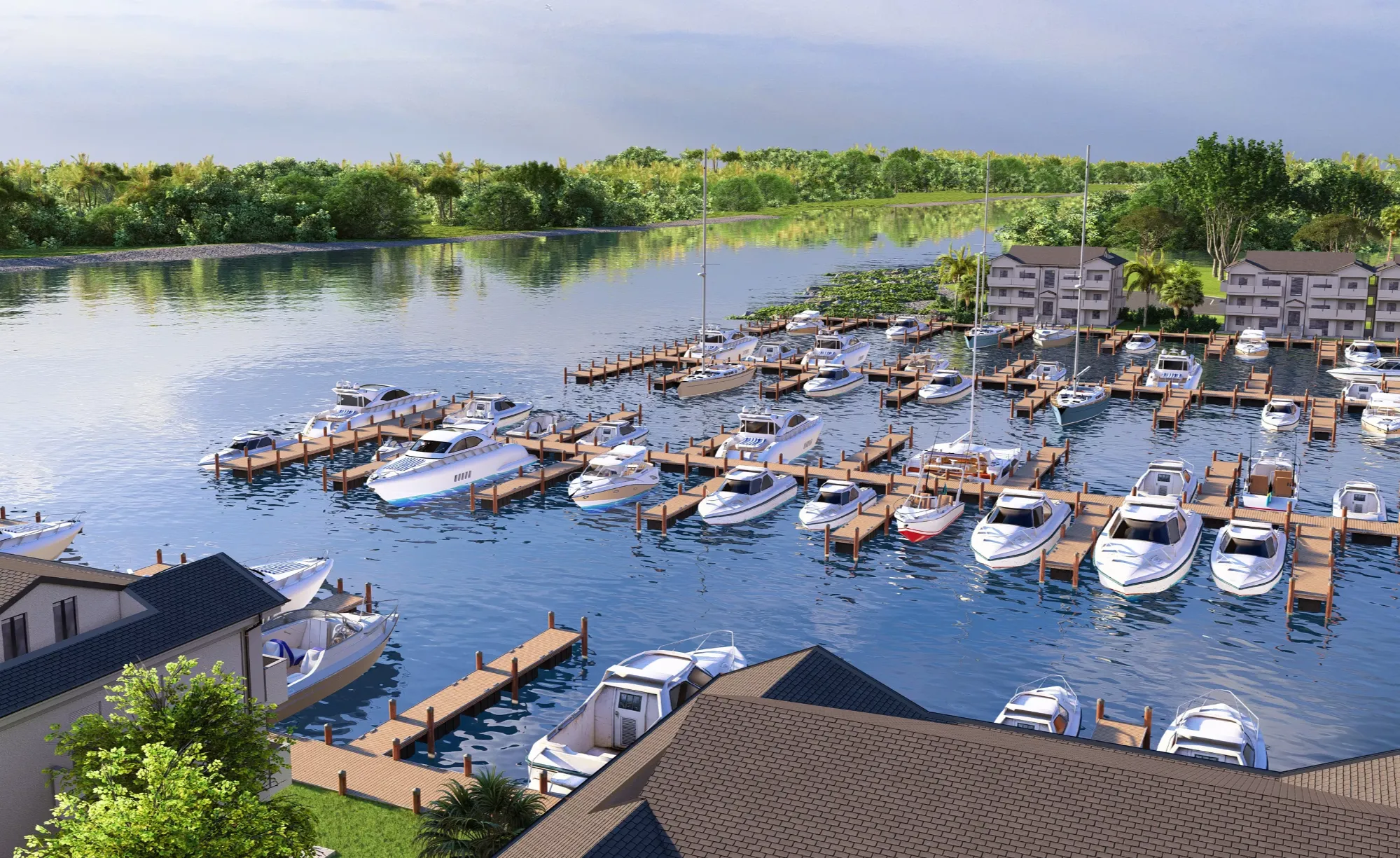 The developer's rendering of the proposed River Club and Marina. The site plan labels this as the marina and condominium component fronting the Intracoastal. Rendering courtesy of the developer.