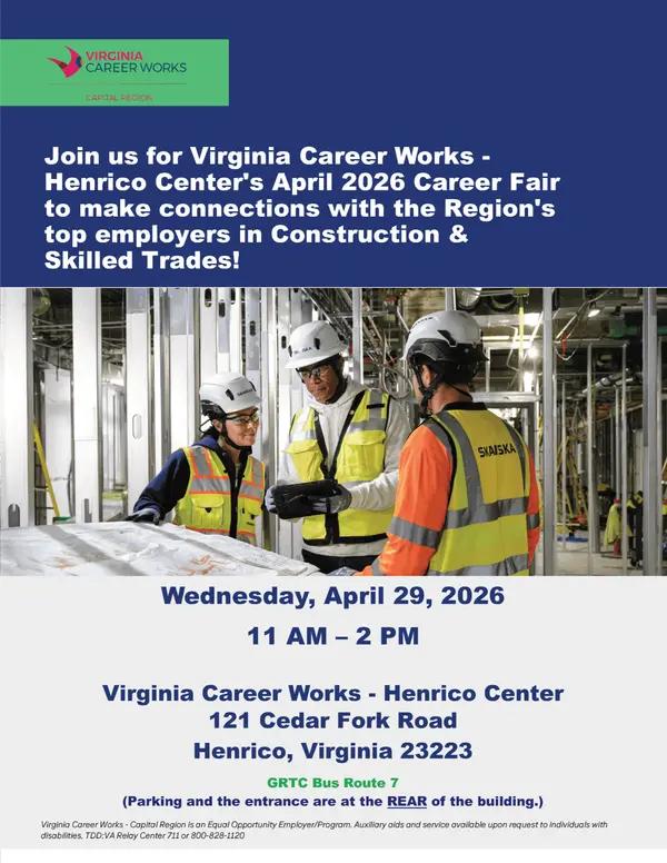 JOB FAIR APRIL 29TH SKILLED TRADES AND CONSTRUCTION!!