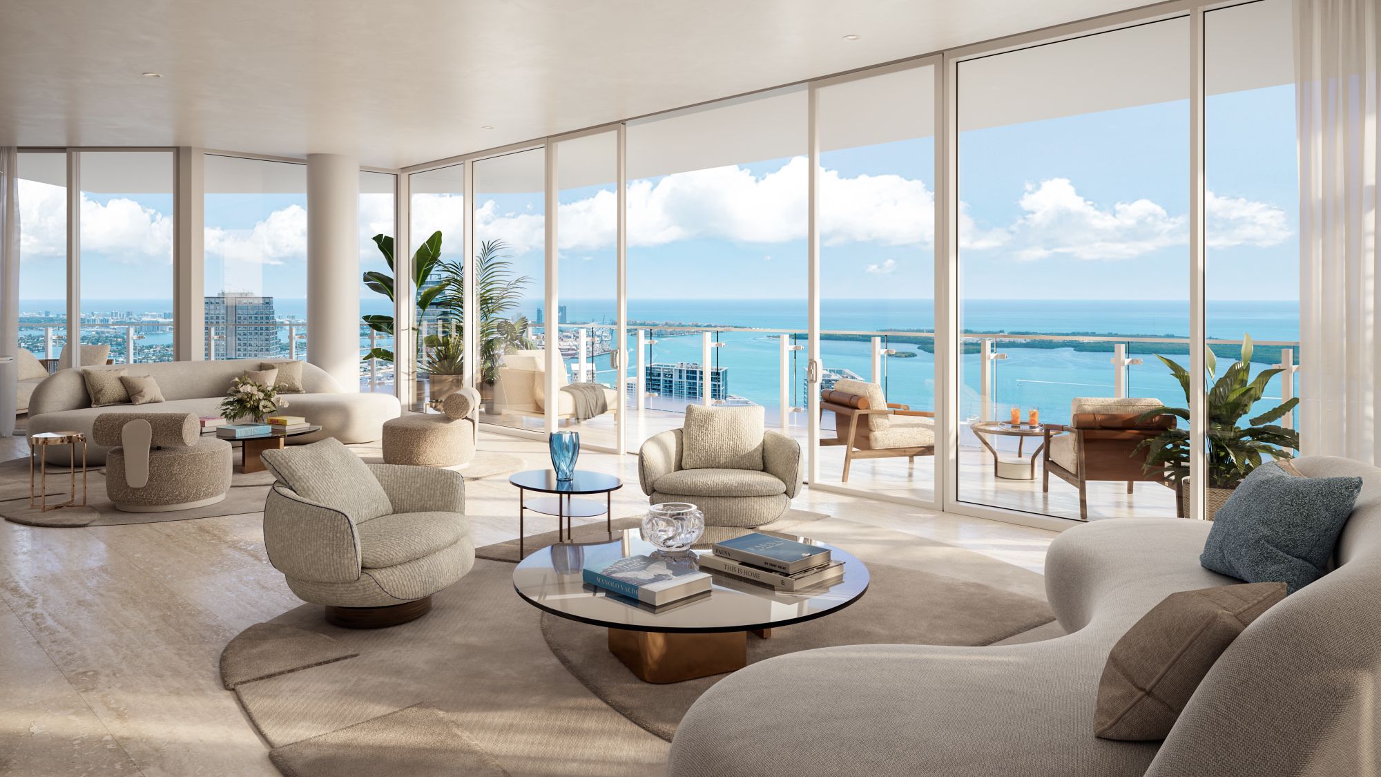 Designer kitchen and dining space inside Faena Residences Miami luxury condos